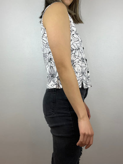 Cropped Floral V-Neck Button Up Top