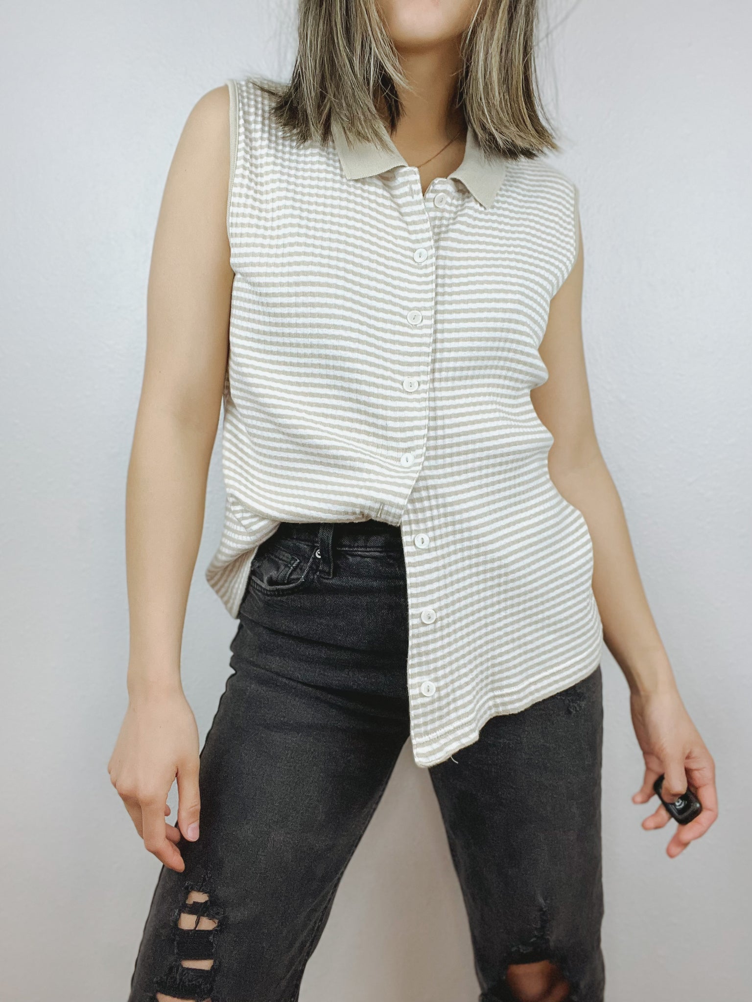 Striped Button Up Collared Top