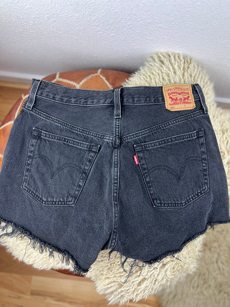 Levis 501s Button Fly Black Cutoff Shorts