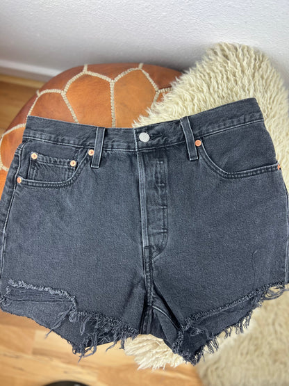 Levis 501s Button Fly Black Cutoff Shorts