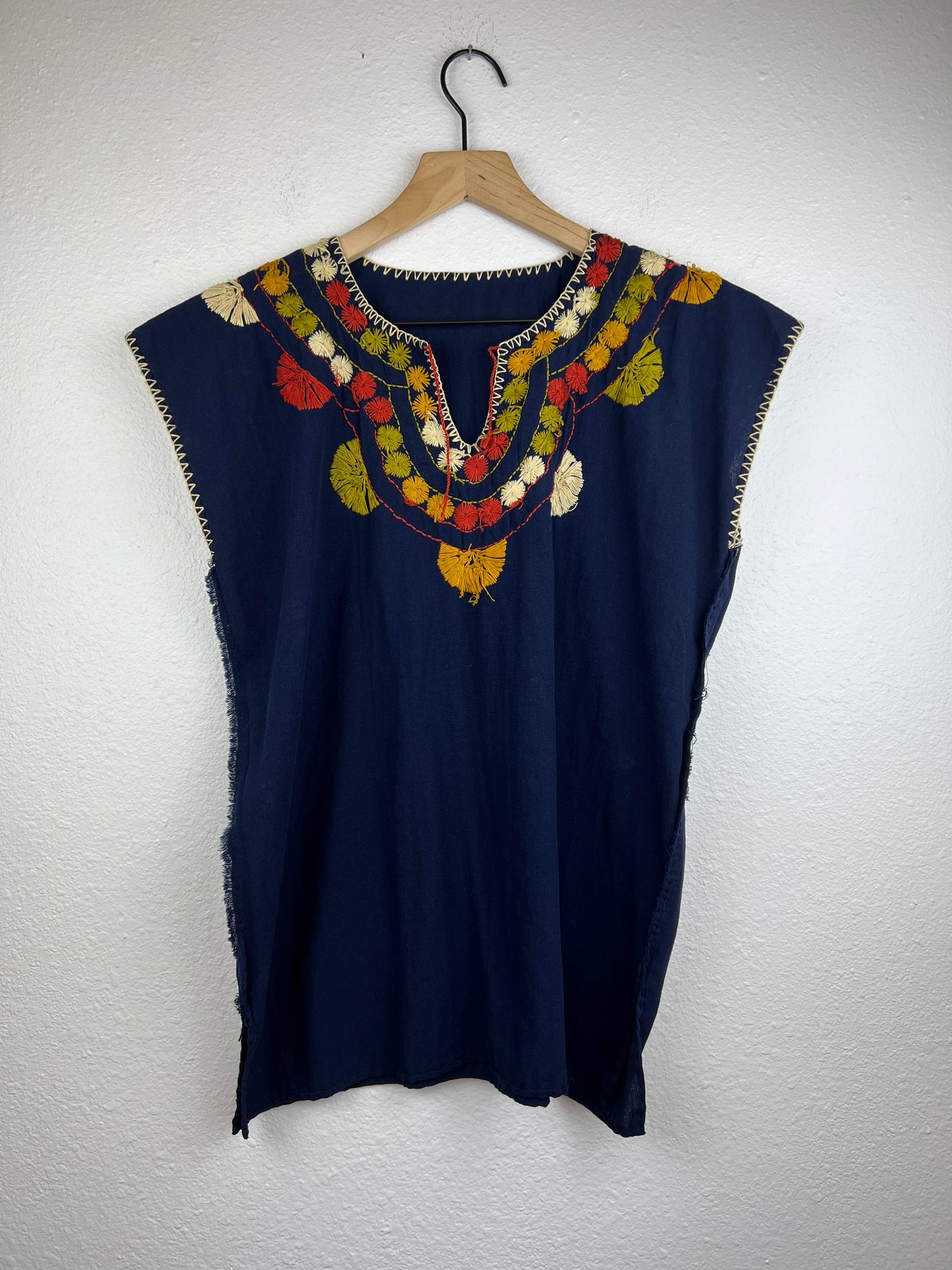 Navy Blue Cotton Embroidered Top