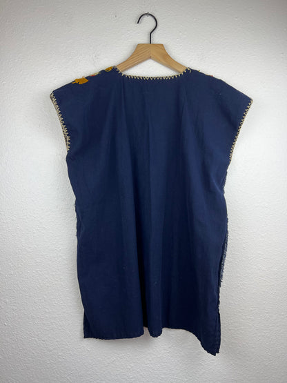 Navy Blue Cotton Embroidered Top