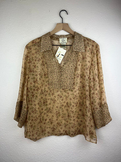 Silk Collared Floral 3/4 Top
