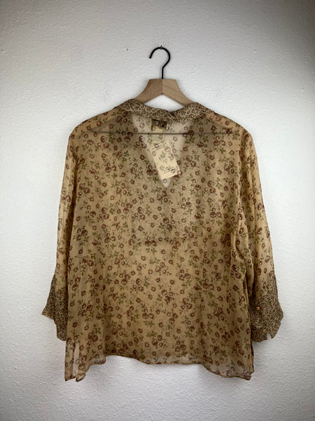 Silk Collared Floral 3/4 Top