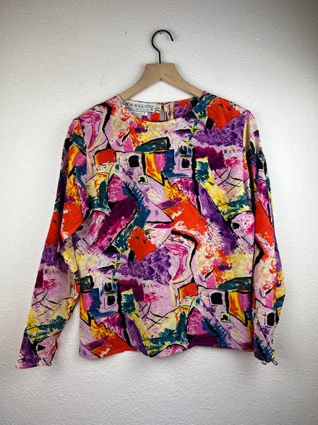 Colorful Silk Long Sleeve Top