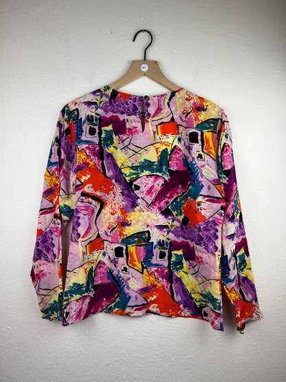 Colorful Silk Long Sleeve Top