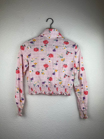 Pink Floral Cropped Collared Top