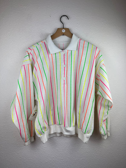 Neon Striped Collared Crewneck