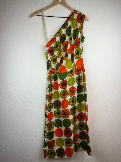 60/70s Floral One Shoulder Silk Midi Dress