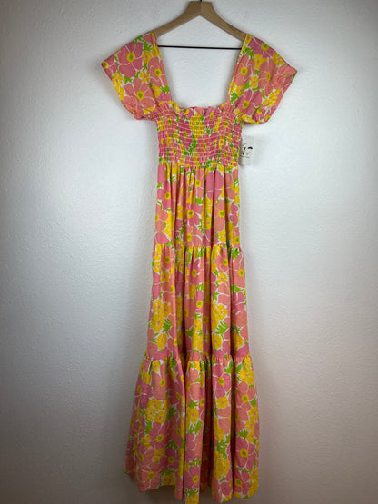 Vintage Tiered Off the Shoulder Floral Maxi Dress