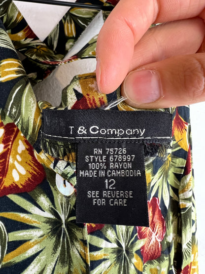 Tropical Leaves Button Up Maxi Dress