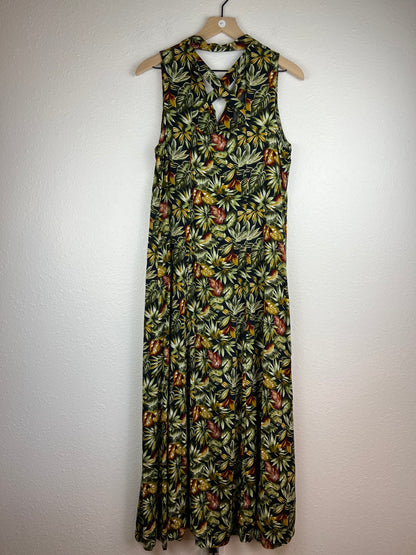 Tropical Leaves Button Up Maxi Dress