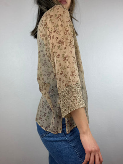 Silk Collared Floral 3/4 Top