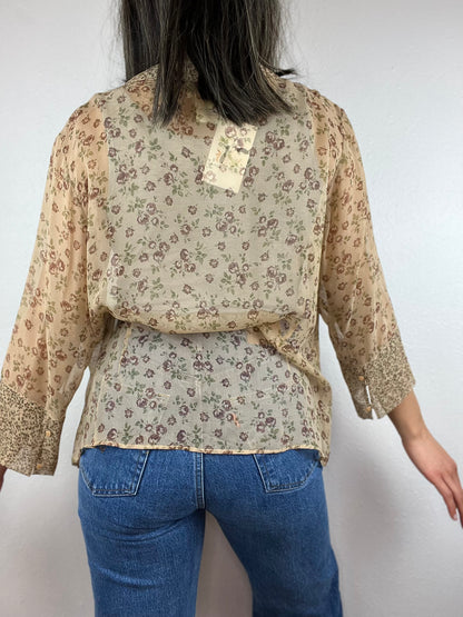 Silk Collared Floral 3/4 Top