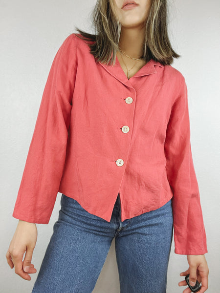 Pink Chunky Linen Button Up