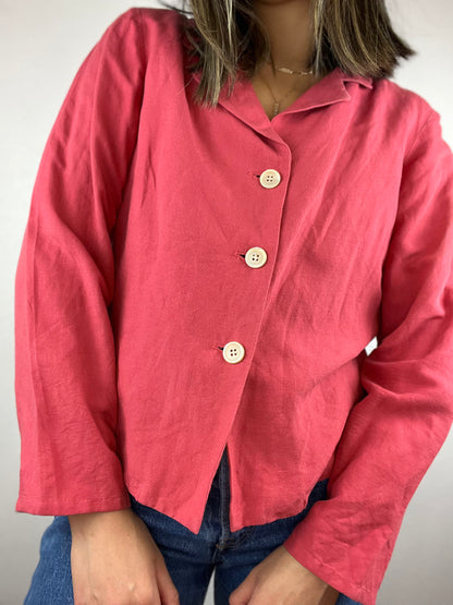 Pink Chunky Linen Button Up