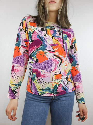 Colorful Silk Long Sleeve Top