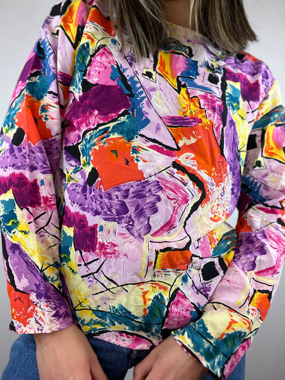 Colorful Silk Long Sleeve Top