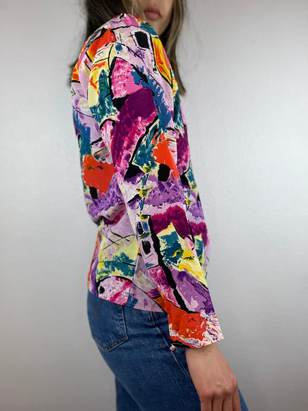 Colorful Silk Long Sleeve Top