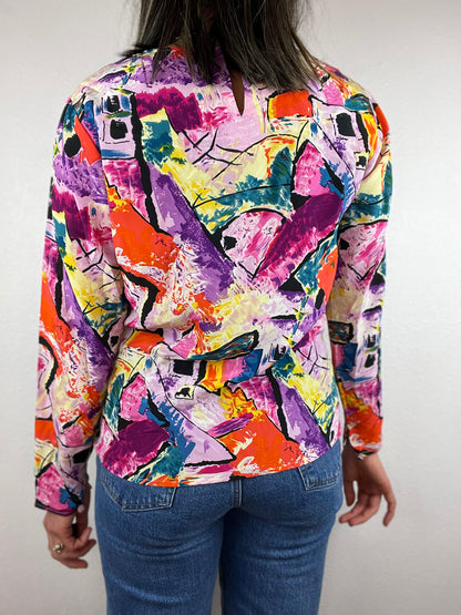 Colorful Silk Long Sleeve Top