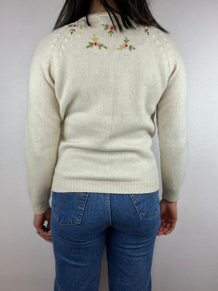 Lambswool Embroidered Rose Floral Cardigan