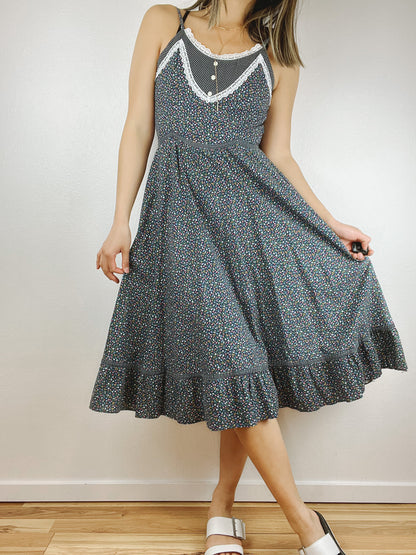 Gunne Sax Floral Ruffle Midi Dress