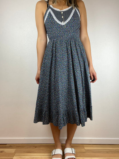 Gunne Sax Floral Ruffle Midi Dress