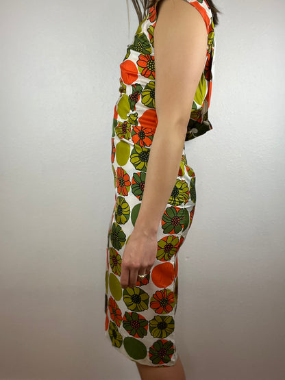 60/70s Floral One Shoulder Silk Midi Dress