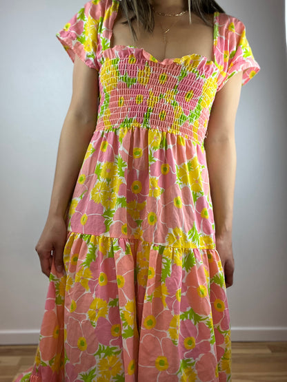 Vintage Tiered Off the Shoulder Floral Maxi Dress