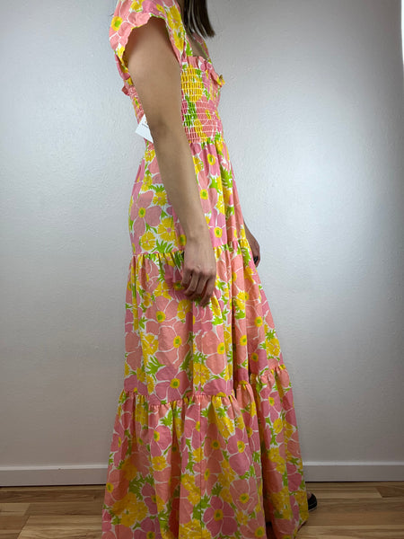 Vintage Tiered Off the Shoulder Floral Maxi Dress