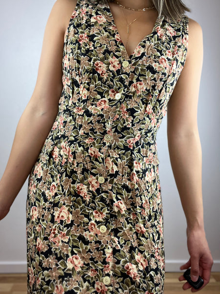 Floral Button Front Midi Dress