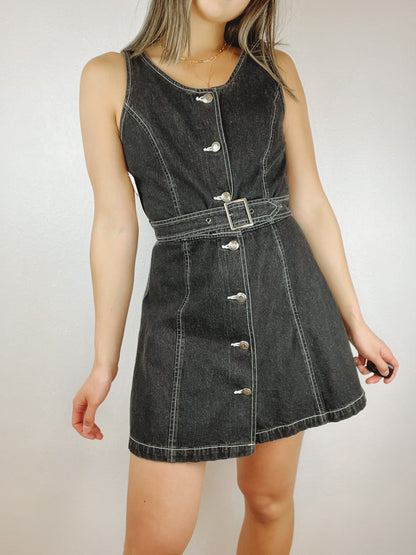 Gap Black Denim Belted Mini Dress