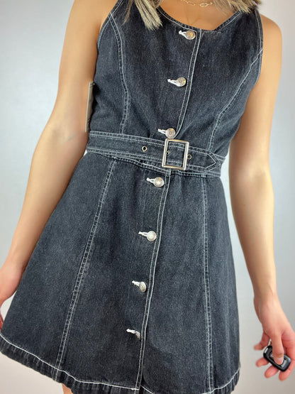 Gap Black Denim Belted Mini Dress