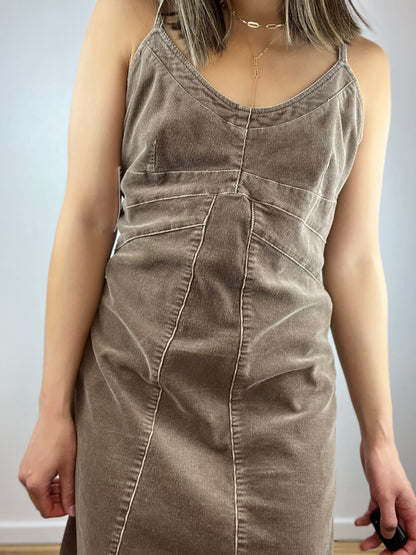 Dex Brown Corduroy Denim Midi Dress