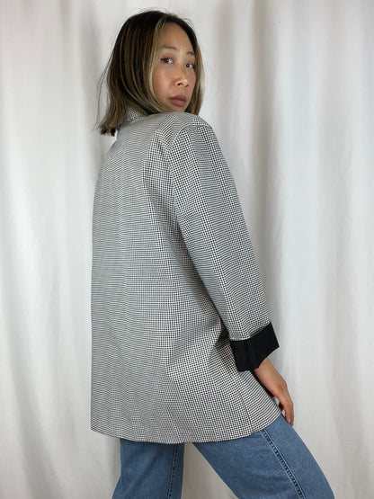 1-Button Houndstooth Plaid Blazer
