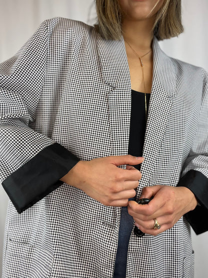 1-Button Houndstooth Plaid Blazer