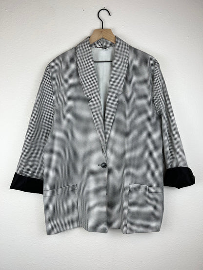 1-Button Houndstooth Plaid Blazer