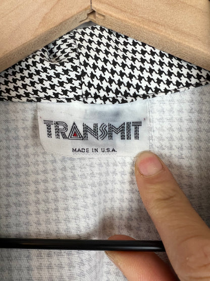 1-Button Houndstooth Plaid Blazer