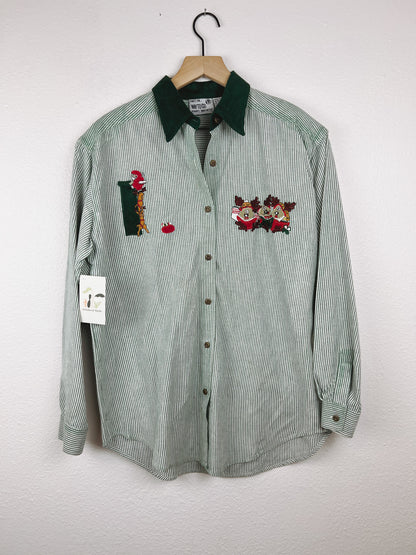 Santa and His Reindeer Button Up