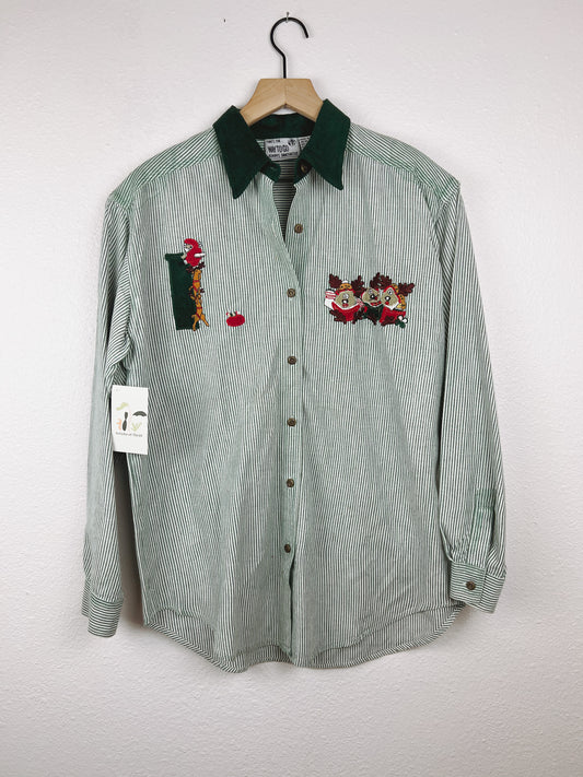 Santa and His Reindeer Button Up