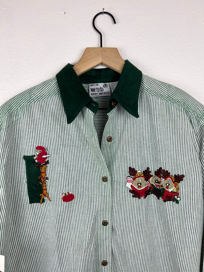 Santa and His Reindeer Button Up
