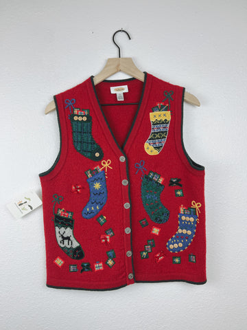 Talbots Wool Holiday Stockings Sweater Vest