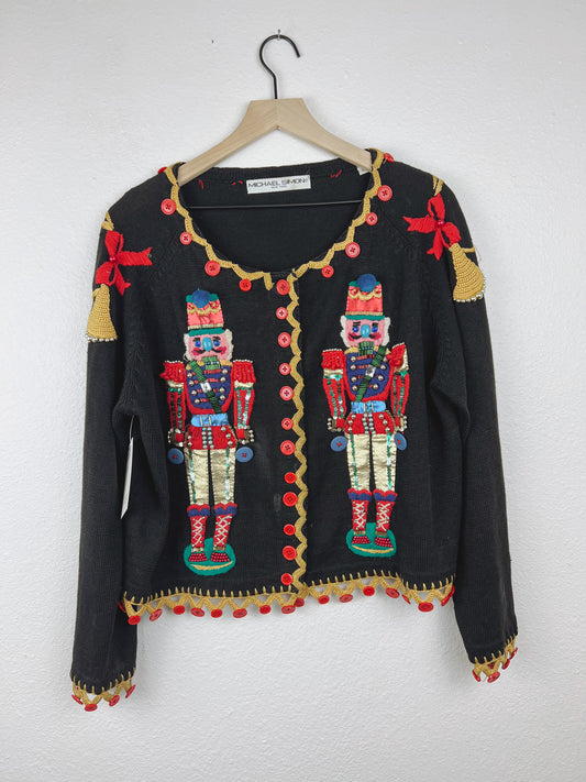 Embellished Nutcrackers Holiday Cardigan