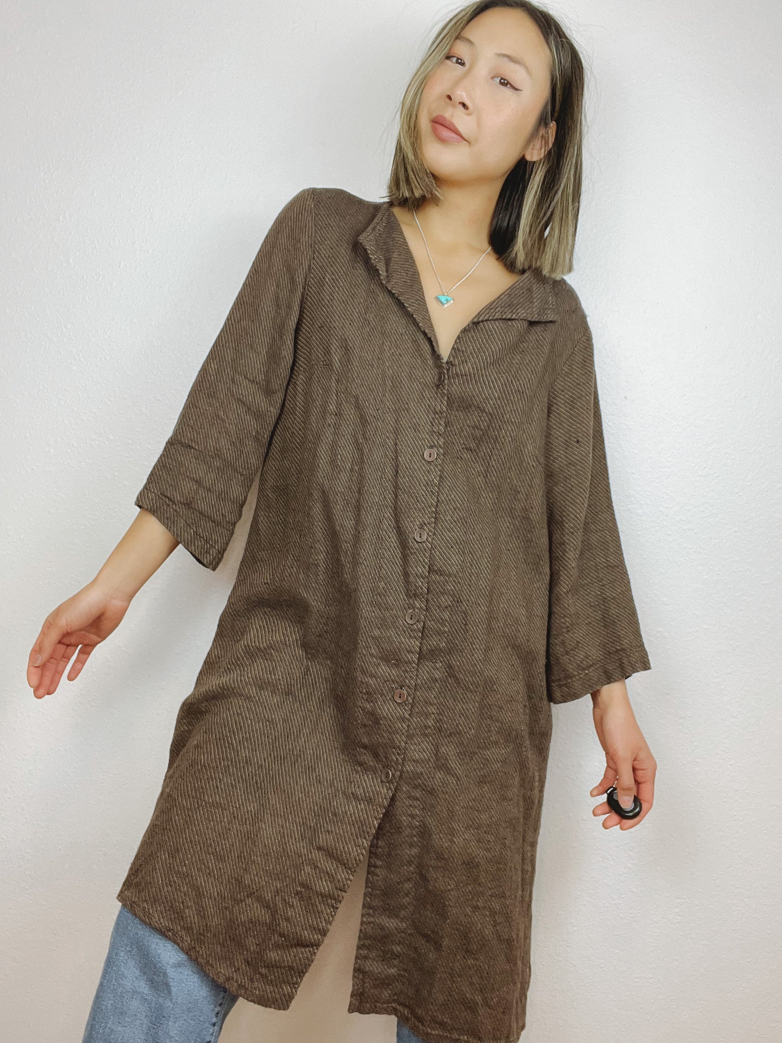 SALE Flax 100% Linen Button Up Duster/Dress