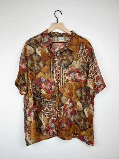 Chico's 100% Silk Button Up Top