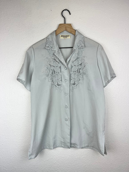 SALE Hand Embroidered Floral Button Up Top