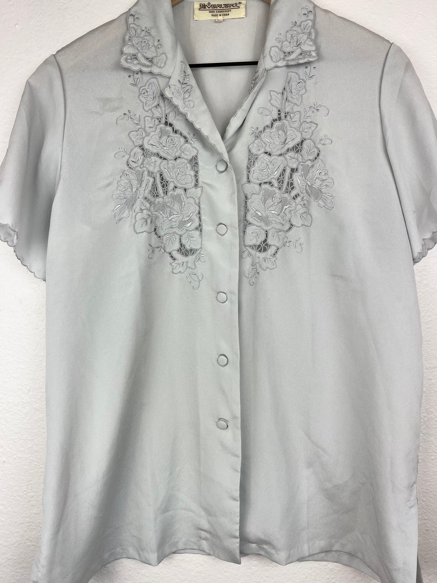 SALE Hand Embroidered Floral Button Up Top