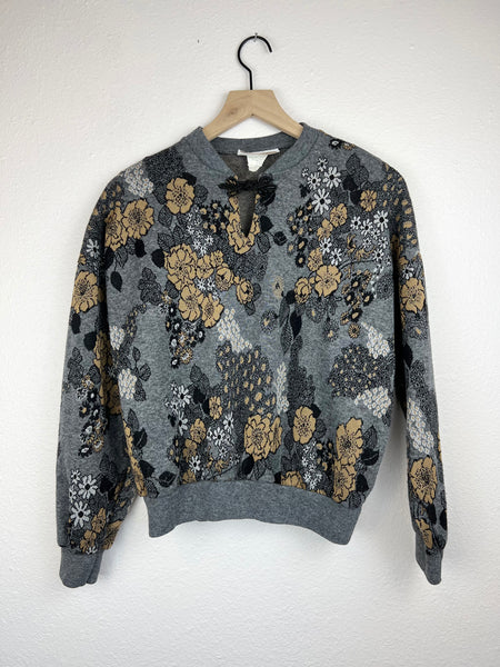 Notched Floral Sweater