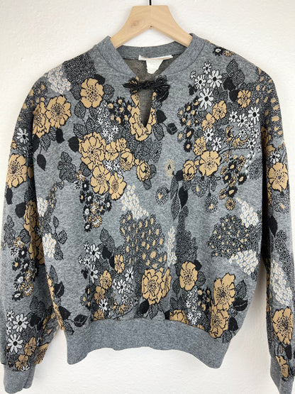 Notched Floral Sweater