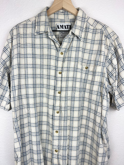 100% Raw Silk Plaid Button Up Top